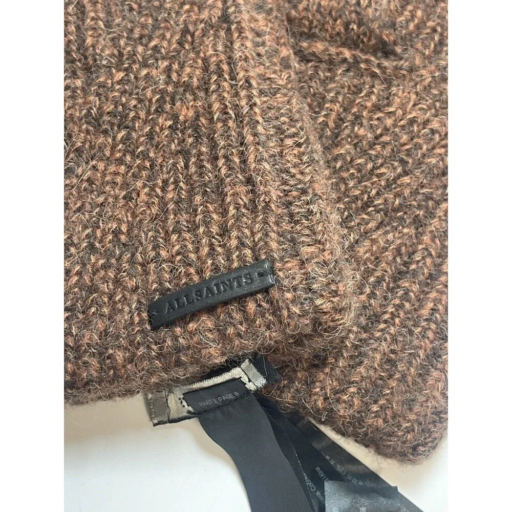 Allsaints Cardigan Cuff Gloves In 2 Tone Brown New